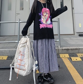 Hip Hop bavlna kórejská verzia roztomilé Anime print T Shirt All-zápas Unisex Pohode stručný Neutrálne čierne oblečenie Harajuku muž streetwear