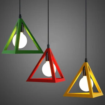 Trojuholník Prívesok Svetlo Dekoratívne Umenie Železa Visí Lampa LED E27 Európe Štýl Kuchyňa Ostrov Reštaurácia Moderné Osvetlenie Zariadenie