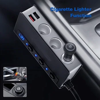3-Zásuvky hz 180w Auto Cigaretový Zapaľovač Splitter Samostatný Prepínač USB Nabíjačka Vonkajšie Osobné Auto Častí Dekorácie