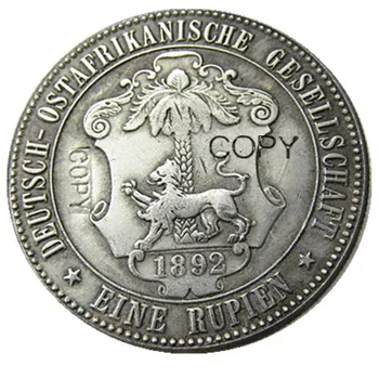 Súbor (1891-1902)5 ks nemeckej Východnej Afrike 1 Rupie Mince Guilelmus II Imperator Strieborné Pozlátené Kópiu mince