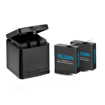TELESIN 3-pásmový Batériu, Nabíjačku a 3 Batérie Auta, Nabíjanie Úložný Box s Náhradnú Batériu pre GoPro Hero 7 Black Hrdina 5 6