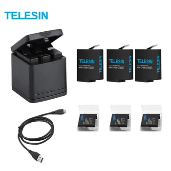 TELESIN 3-pásmový Batériu, Nabíjačku a 3 Batérie Auta, Nabíjanie Úložný Box s Náhradnú Batériu pre GoPro Hero 7 Black Hrdina 5 6