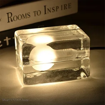 Moderné Transparentné Sklo LED stolná Lampa Jasné, Ice Cube Stôl Svetlo Nordic Spálňa Posteli Stolná Lampa Domova Svietidlá