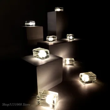 Moderné Transparentné Sklo LED stolná Lampa Jasné, Ice Cube Stôl Svetlo Nordic Spálňa Posteli Stolná Lampa Domova Svietidlá
