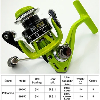 Paleamon BD500/650 vysokej kvality mini spinning fishing cievky palm veľkosť farebné kovy cievka ryby kolesa BB5+1 zelená biela reell