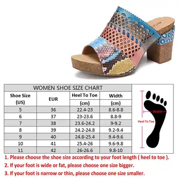 SOCOFY Ženy Kožené Kontrast Snakeskin Tlač Sandále na Vysokej Blok Päty Otvorené Prst Duté Z Sandále Bežné Tkaných Topánky 2020