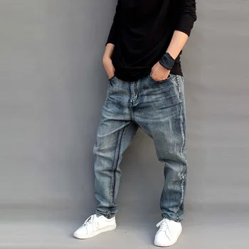 Nové Trendy Jeans pánske Voľné Hárem Nohavice Mierne Úsek Veľká Veľkosť Skateboard Neforemné Džínsy Muž Trousres Bavlna