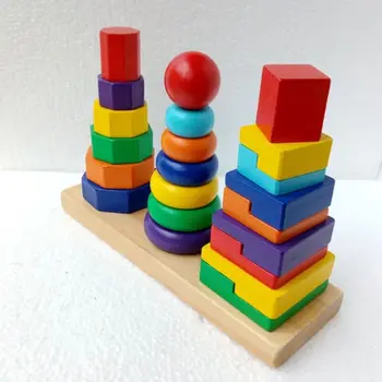 Deti, Vzdelávacie Hračky Troch pilieroch Rainbow Budovy Nastaviť Drevené Tri-stĺpec Veža Dievčatá Chlapci Logická Hračka