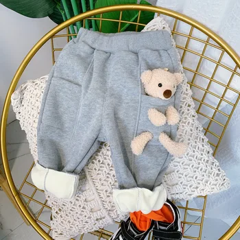 Baby Chlapci, Dievčatá Plus Fleece Nohavice Zimné Nové Kreslené Medveď Wei Nohavice Neurčená Deti Oblečenie Batoľa Chlapec Nohavice 2-6 ročných