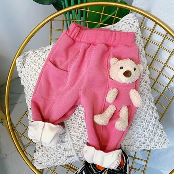Baby Chlapci, Dievčatá Plus Fleece Nohavice Zimné Nové Kreslené Medveď Wei Nohavice Neurčená Deti Oblečenie Batoľa Chlapec Nohavice 2-6 ročných