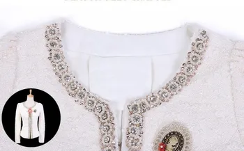 2018 Ženy, Jeseň-Zima kabát krátke dizajn Elegantný Korálkové Diamond tenký Dlhý rukáv, Plus Malá veľkosť vrchné oblečenie bunda