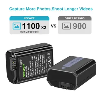 Neewer NP-FW50 Kamery, Nabíjačky Batérií, Súbor S akumulátorom Prípade Vhodná Pre Sony (2-Pack, Micro USB Port, 1100mAh)