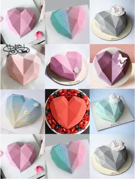 6 Dutiny Diamond Láska Tortu Formy potravinársky Silikón 3D Srdce Tvar Plesne Fondant Torte Čokoláda, Formy na Pečenie Modelovanie Dekor Nástroj