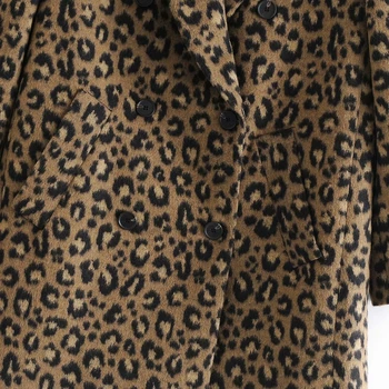 Wixra Módne Leopard Štýlový Kabát Dlhý Rukáv Vrecká Žena Dvojité Breasted Bundy Vrchné Oblečenie Na Jeseň Zima