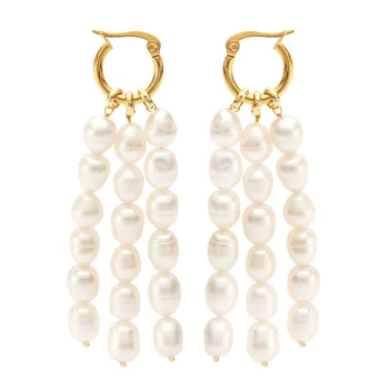 Multi-Layer Sladkovodné Pearl Náušnice Biele Skutočnou Perlou Strapec Drop Náušnice, Módne Party Pearl Šperky pre Ženy 2020