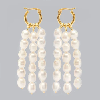 Multi-Layer Sladkovodné Pearl Náušnice Biele Skutočnou Perlou Strapec Drop Náušnice, Módne Party Pearl Šperky pre Ženy 2020