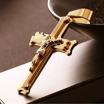 Štýlový Dizajn 2018 Punk Kríž Šperky Kristus Ježiš Náboženské Titánové Ocele Náhrdelník Zlatá Farba