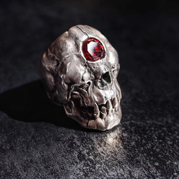 Gotický Z Nehrdzavejúcej Ocele, Titánu Krúžok Cyclops Lebky Krúžok Červený Cz Kryštálmi Prstene Pánske Šperky Motorkár