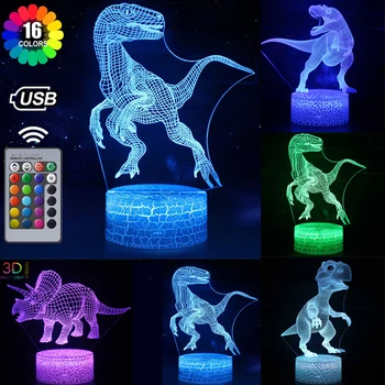 3D Dinosaura Série 16Colors LED Tabuľka Stolná Lampa Diaľkové Ovládanie Domáce Dekorácie LED Noc Teplé Svetlo pre Deti Vianočný Darček