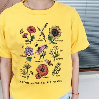 Bloom, Kde Sú Vysadené Botanická Kvetina Tlače Ženy Tričko Bavlna Slnečnice Nadrozmerné Topy Farebné Graphic Tee Dievčatá Tee