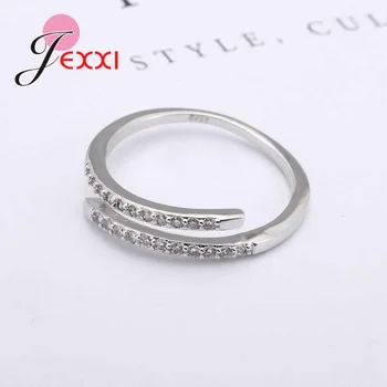 Pekný Jednoduchý Dizajn 925 Sterling Silver Šperky Nastaviteľný Prsteň Biele Lesklé Drahokamu Crystal Krúžok Pre Dámy Žena