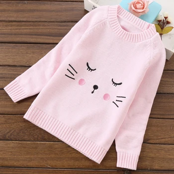 Batoľa dievča cardigan 2019 cute cat zimný sveter s dlhým rukávom jar pletené dievčatká sveter 4 roky sveter móda