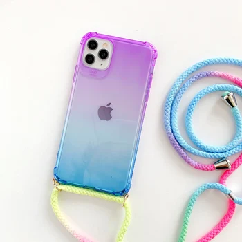 Ice Cream Dúhy Pás Kábel Reťazca Telefón Náhrdelník ozdobná šnúrka na uniforme Telefón Prípade Niesť Kryt Zavesiť Na iPhone 11 Pro XS Max XR X 7Plus 8Plus