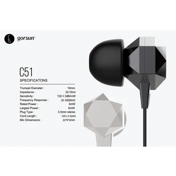 Káblové In-Ear Slúchadlá Stereo Bass Slúchadlá s Mikrofónom Dynamické Ovládače Slúchadlá Poskytujú Stereo Zvuk pre Xiao iphone Gorsun C51