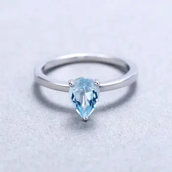 GEM BALET 1.31 Ct Hruška Prírodné Sky Blue Topaz Zásnubné Prstene 925 Sterling Silver Comfort Fit Krúžok Pre Ženy, Svadobné Šperky