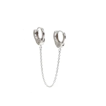 CZ Dvojité Handcuff Obruče s dlhým reťazcom elegantné 925 sterling silver ženy lady jedinečné módne šperky ruky putá strieborné náušnice