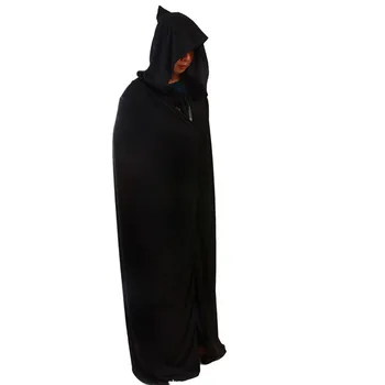 Unisex Muži Ženy Kapucňou Cape Dlhý Čierny Plášť Halloween Kostým, sako DS