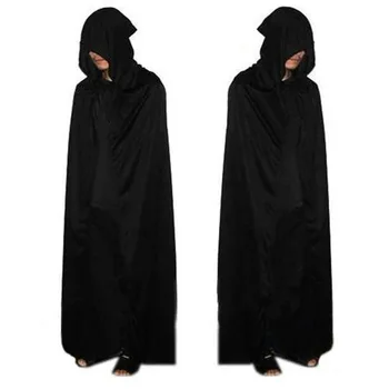Unisex Muži Ženy Kapucňou Cape Dlhý Čierny Plášť Halloween Kostým, sako DS