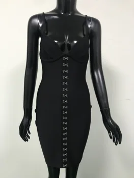 2020 Ženy Módy Sexy Sequined Black Obväz Šaty Návrhára Elegantný Mini Večer Celebrity Party Šaty Vestido