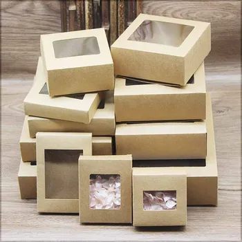 10pcs DIY vintage kraft box s oknom papierovej Darčekovej krabičke cake Obale Pre Svadobné domácej strany muffin balenie vianočné darčeky