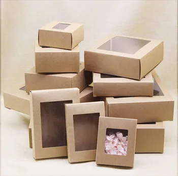 10pcs DIY vintage kraft box s oknom papierovej Darčekovej krabičke cake Obale Pre Svadobné domácej strany muffin balenie vianočné darčeky