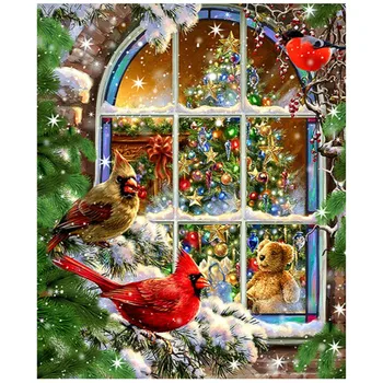 5D Diy full Round-diamond maľovanie Cross stitch Vianočný stromček kolo Kamienkami diamond výšivky Mozaiky vtákov domova darček