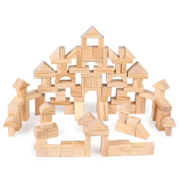 Dropship 100ks Drevené Bloky Bbay Montessori Vzdelávacích Hračiek Kocky Hry Pre Deti, Geometrické Montáž Stavebné Bloky Borovicového Dreva