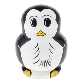 10 Pack Ručne Maľované Drevené Hniezdenie Bábiky - Roztomilý Tučniak Dizajn - ruský Bábiky pre Deti Hračka Darček