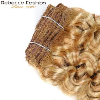 Rebecca Vlasy Klip 7Pcs V Ľudských Vlasov Rozšírenia Peruánskej Ľudské Vlasy Jerry Curl Blond #P27/613 Plnú Hlavu 7Pcs/Set Remy Vlasy