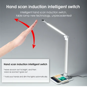 Nové LED Stolná Lampa 3 Farby Strane Sweep Bezdrôtové Nabíjanie Telefónu 360 Stupňov Rotácie Touch Eye-chrániť s Časovač stolná Lampa