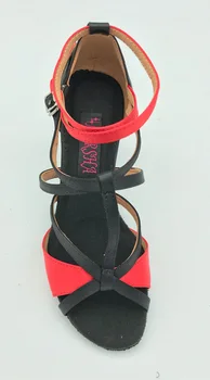 Fashional sála latinské tanečné topánky salsa tango obuv black red satin pre ženy 6232BR