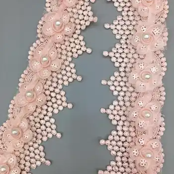 2 Dvore Ružová Sequin Páse S Nástrojmi Slivkové Kvety Pearl Čipky Ozdoby Stuhy Korálkové Čipky Textílie Vyšívané Šitie Svadobných Šiat