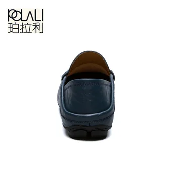 POLALI veľká veľkosť 35-47 pošmyknúť na bežné mužov mokasíny na jar a na jeseň mens moccasins topánky originálne kožené pánske topánky byty