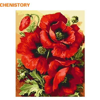 CHENISTORY Akryl Obrázok Červený Kvet DIY Digitálne Maľovanie Podľa Čísel Domov Dekor Moderné Nástenné Umelecké Plátno na Maľovanie na Stenu, Kresby