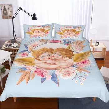 Anjelské krídla vytlačiť posteľná bielizeň nastaviť Queen size modrá perinu s obliečka na vankúš realisticky obliečky 3D posteľ nastaviť twin veľkosť bytového Textilu