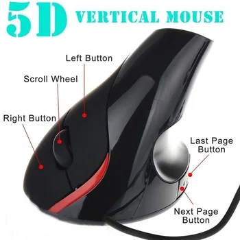 Vertikálne USB Káblové Optická Myš s 5 Tlačidlami 1200DPI Herná Myš Ergonomický Zápästie Portective Vertikálne Myši na Home Office