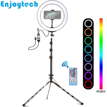 Nové Vlog RGB LED Krúžok Flash Lampa Svetlo s Hliníkovej Zliatiny Skladací Stojan na Mobil, Video Blogerov