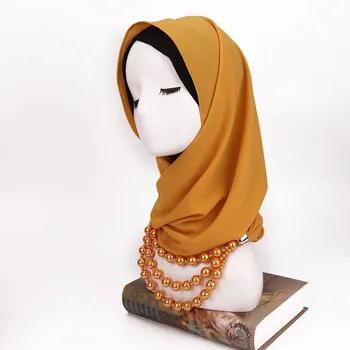 Jarná Móda Pearl Prívesok Šatky Pre Ženy Šifón Lete Moslimských Hidžáb Šatku Žena Krku Krúžok
