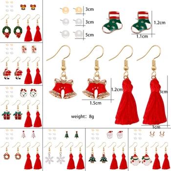 Vianočné Série Šiestich-dielna Sada Santa Claus Malý Strom Snowflake Ucho Prívesok Strapec Módne Náušnice Ženský Oblek Šperky Darček