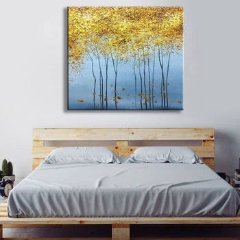Krásny obraz pre svadobné dekorácie Handmade plátno olejomaľba zlato stromy wall art visí obraz pre obývacia izba